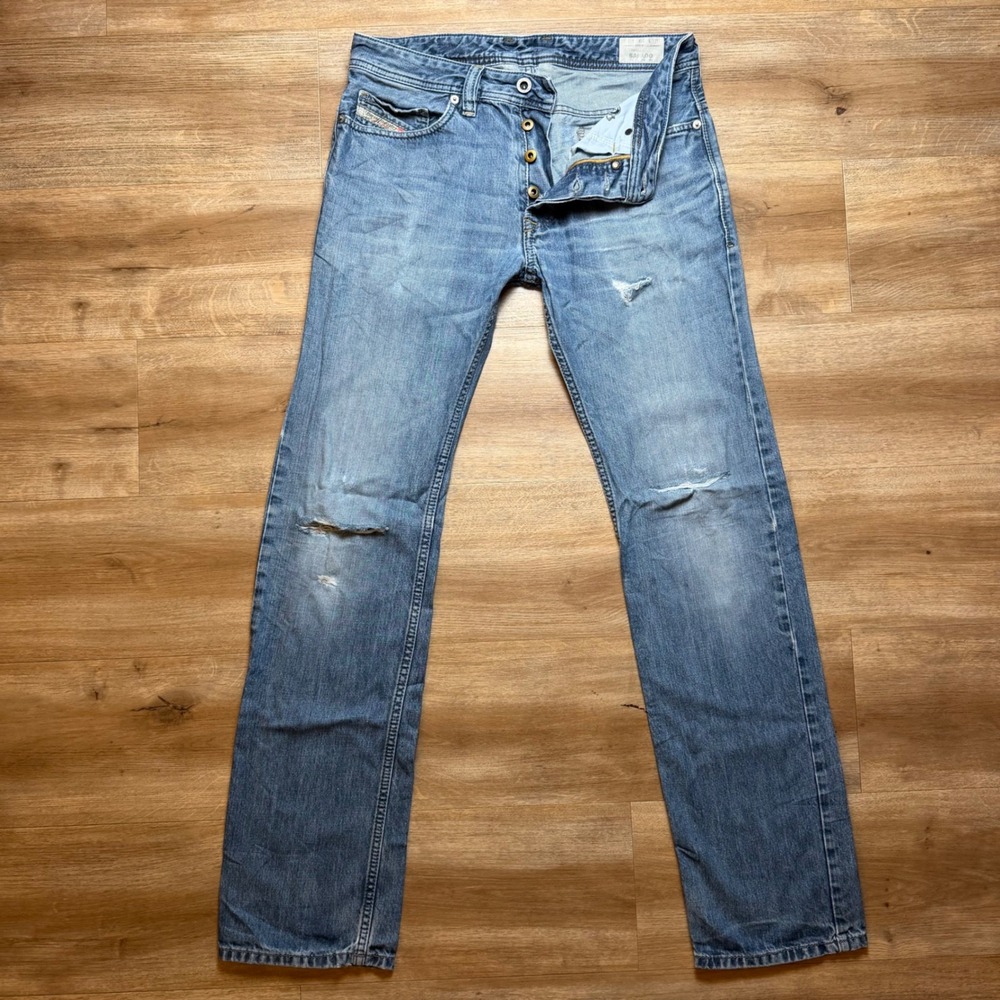 Diesel Safado Jeans Mens 29x32 Blue Regular Slim Straight Distressed Denim 0842C